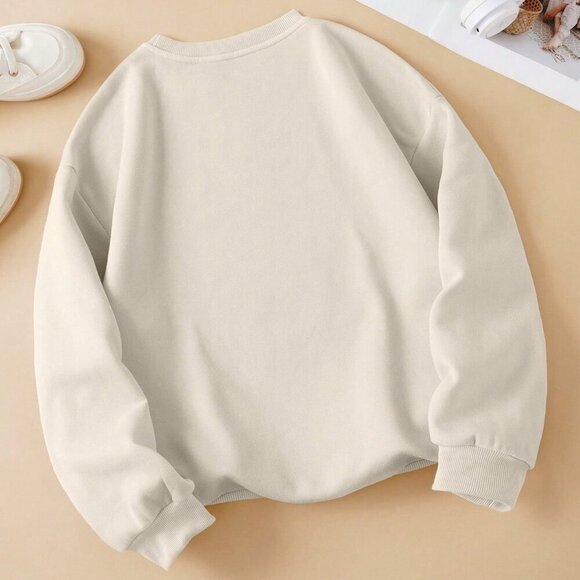 Beige Casual Women's Crew Neck Sweatshirt With "Jesus Is King" Embroidery - Picture 3 of 4